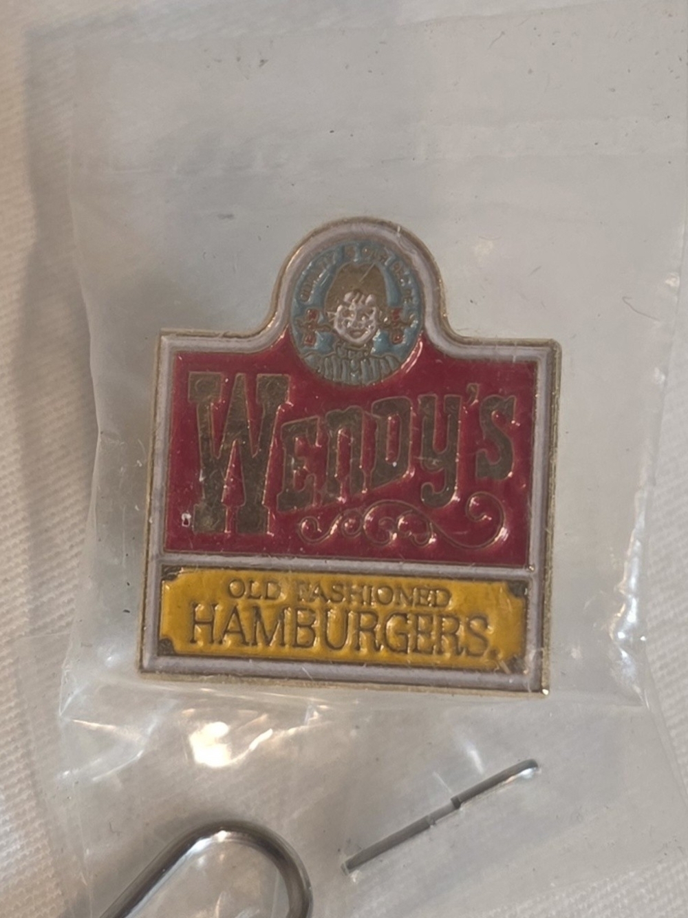 Vintage Wendy's Old Fashioned Hamburgers Enamel Lapel Pin - NOS Sealed